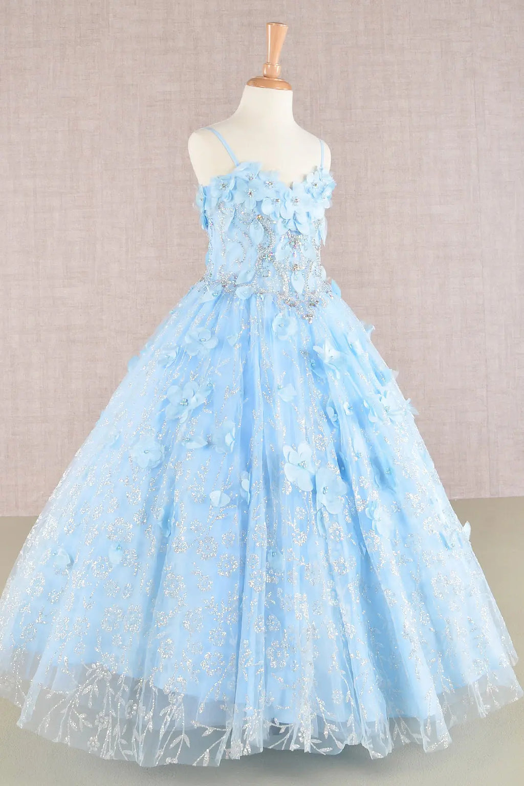 3 d flower applique jewel mesh kids dress w long mesh cloak GLGK105