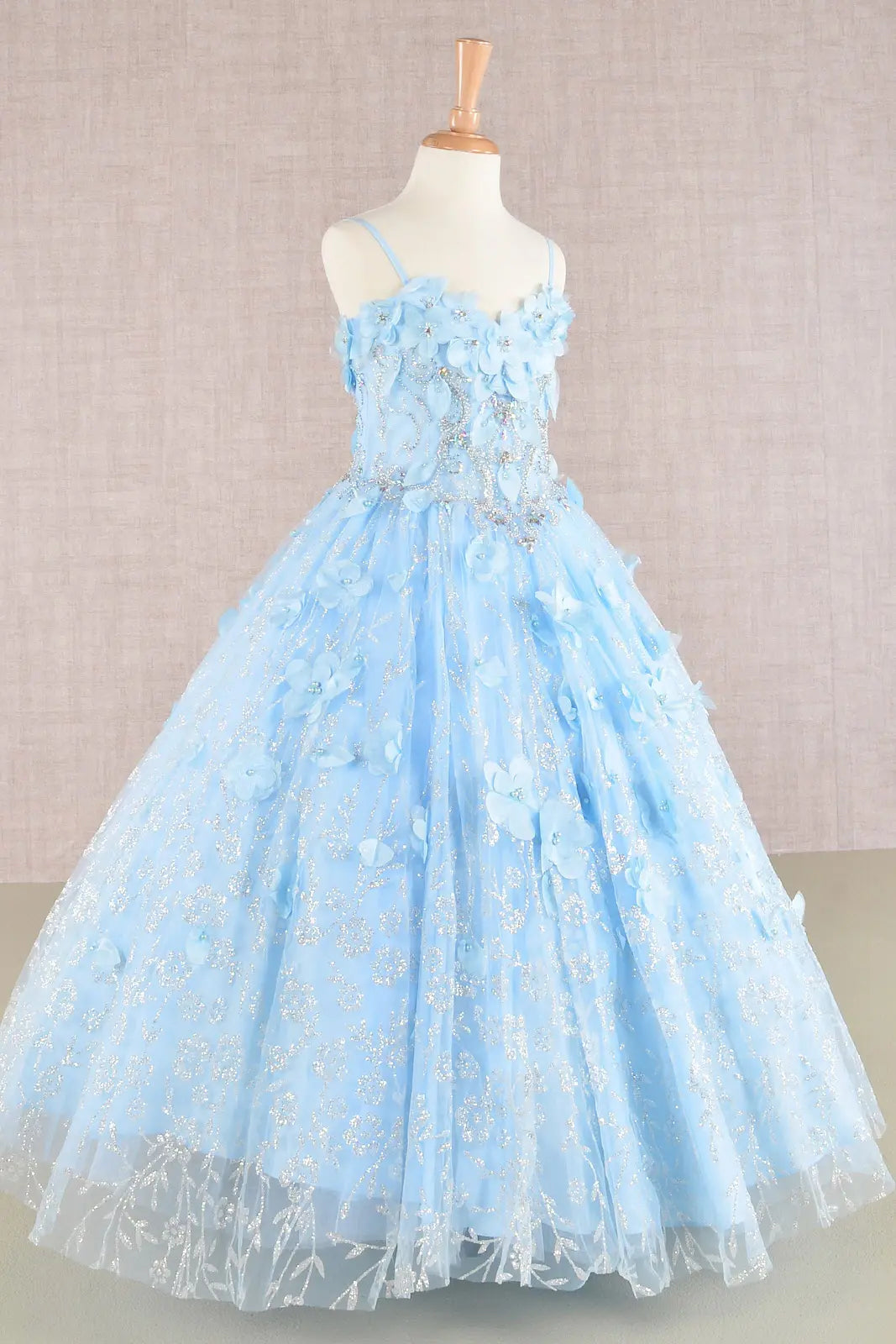 3 d flower applique jewel mesh kids dress w long mesh cloak GLGK105