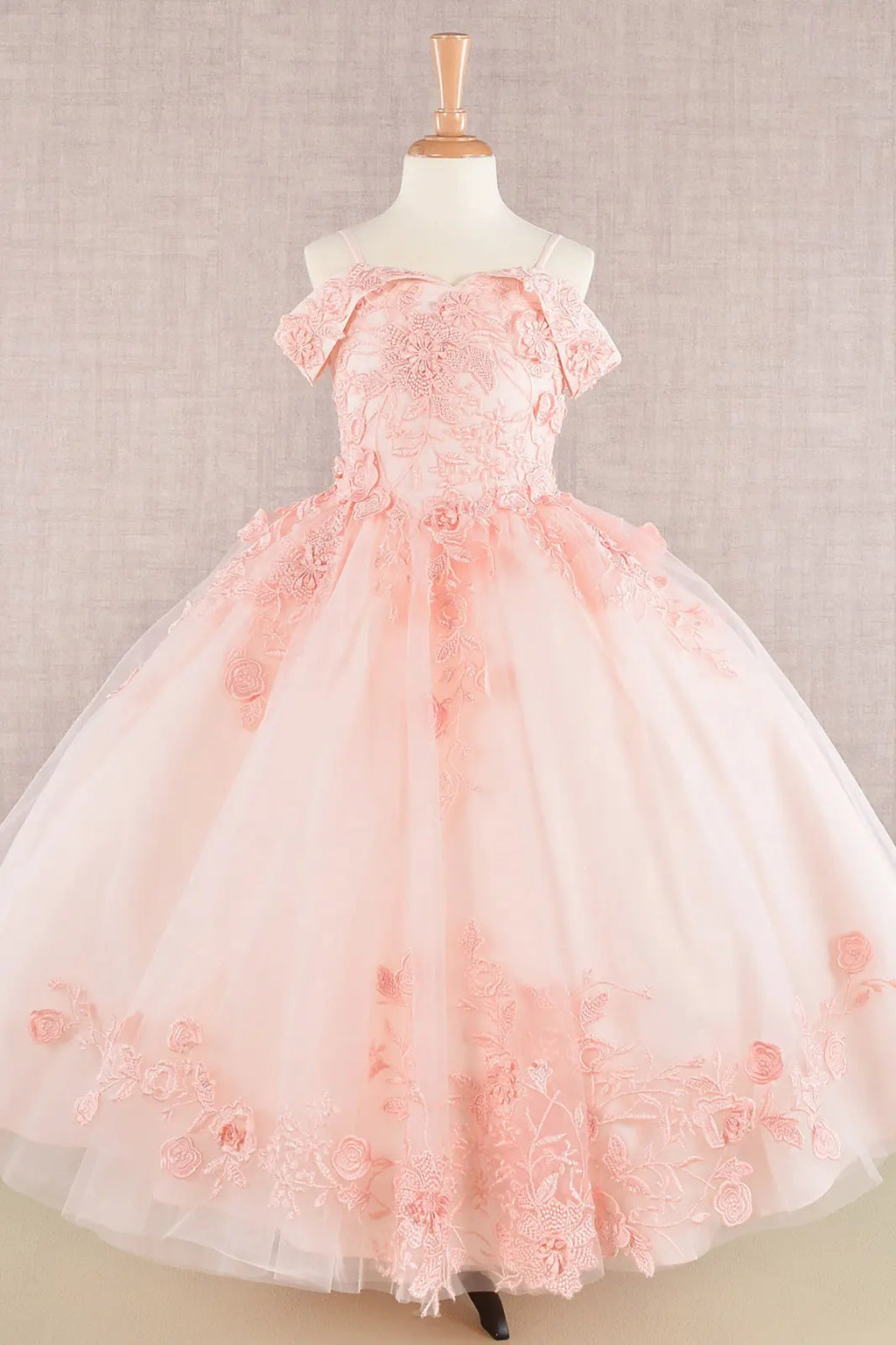Flower applique embroidery mesh a line kids dress GLGK112