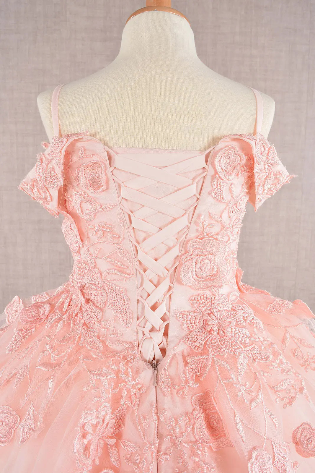 Flower applique embroidery mesh a line kids dress GLGK112
